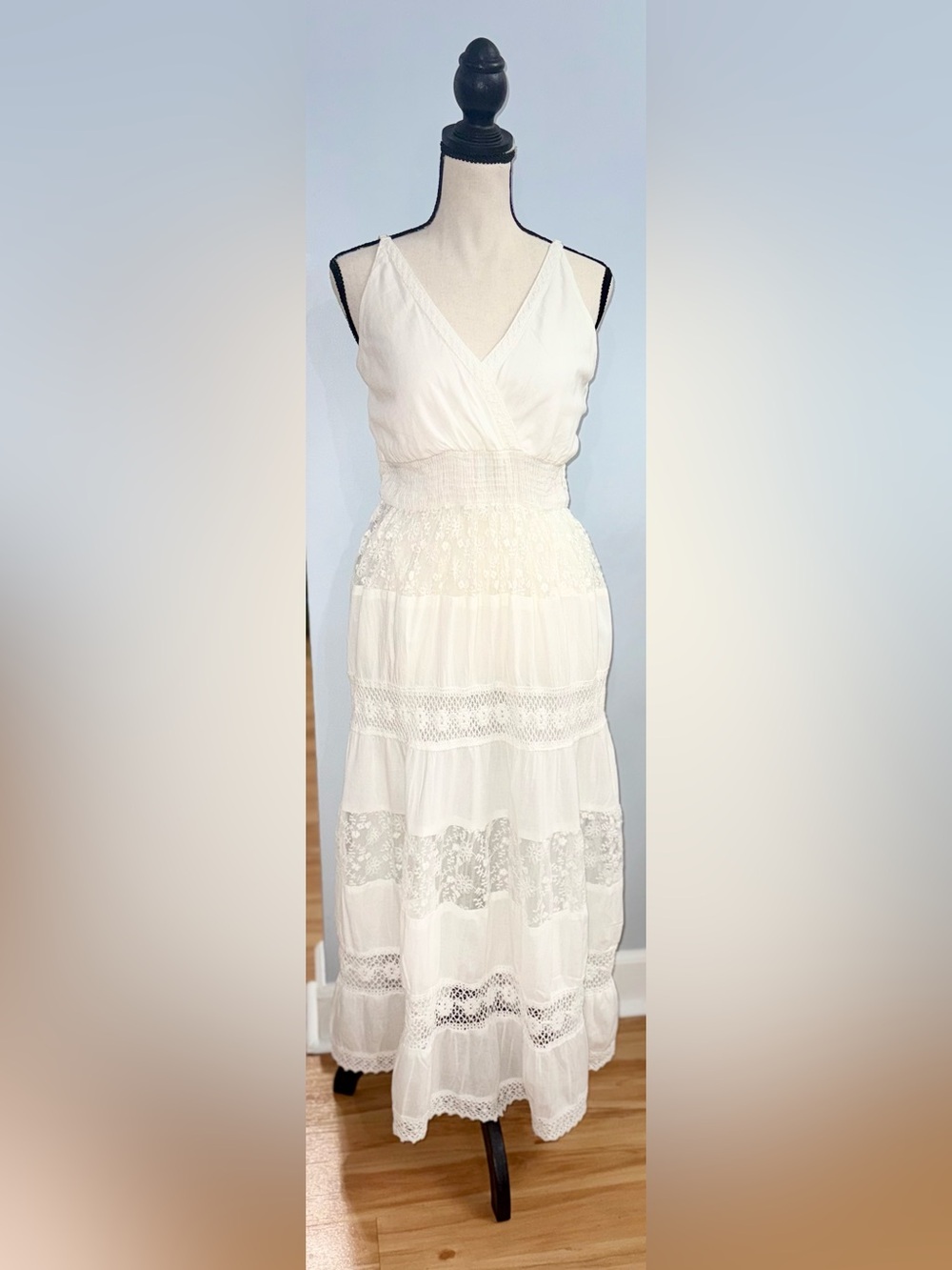 Just Love White Lace Boho Maxi Dress 1X Cottagecore Romantic Tiered Voluptuous
